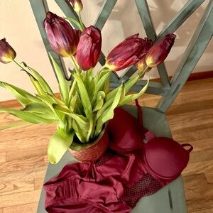 Elegant Burgundy Teddy with Mesh Sides and Push-Up Bra